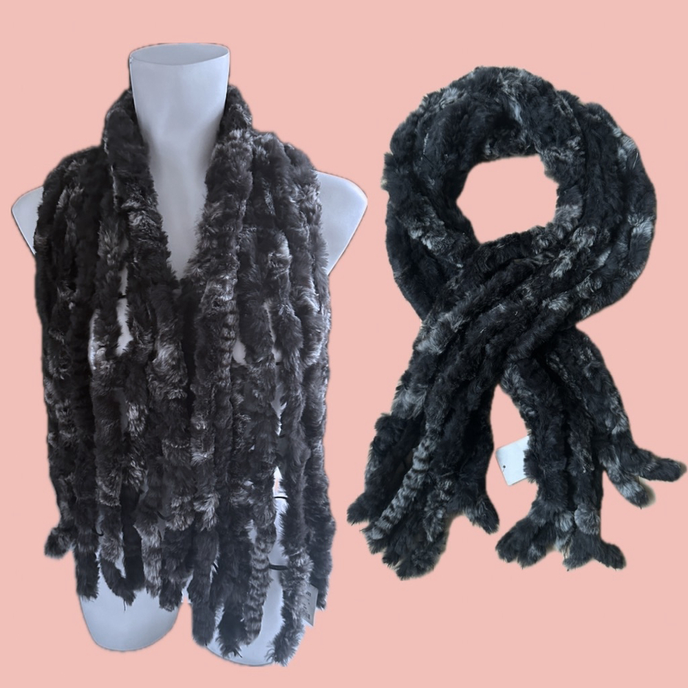 Real Rabbit Fur Scarf NWT – Grey Soft Plush Deadstock Y2K